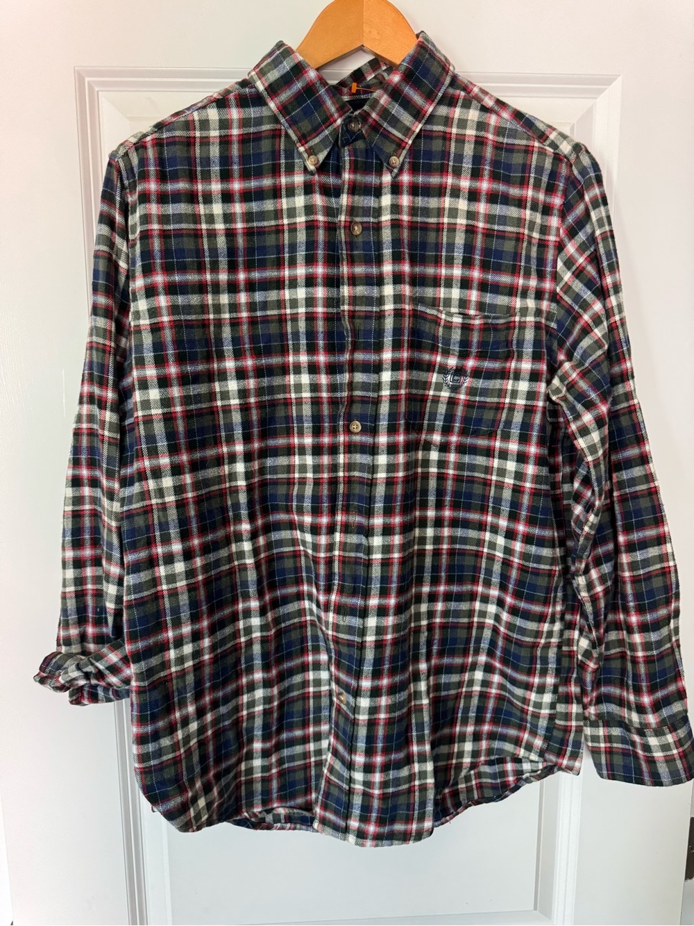 CHAPS Flannel Shirt Men S Gray Red Blanket Plaid Grunge Cotton Fall Winter